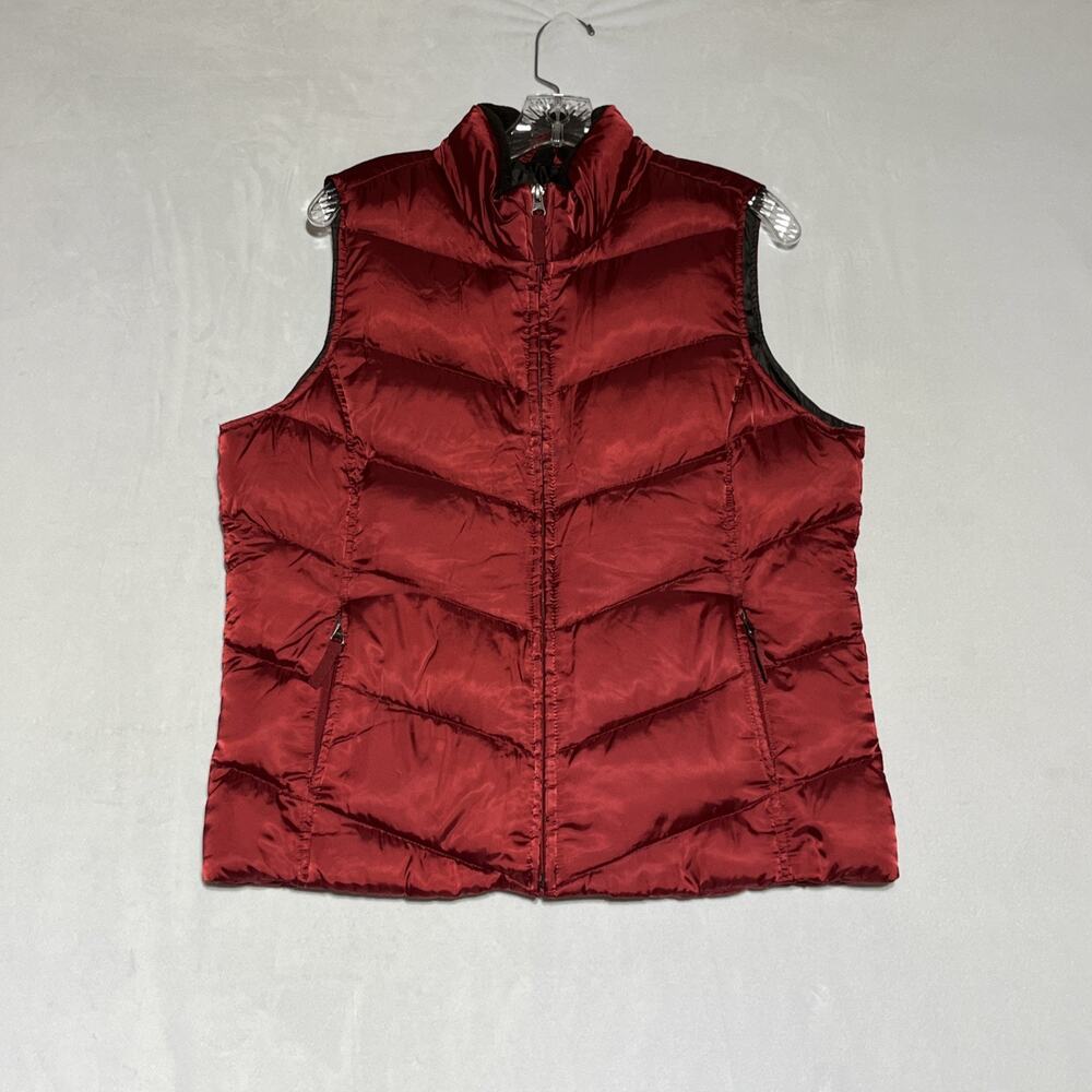 Eddie Bauer Quilted Goose Down Puffer Vest Womens Large Red Insulated Outdoor